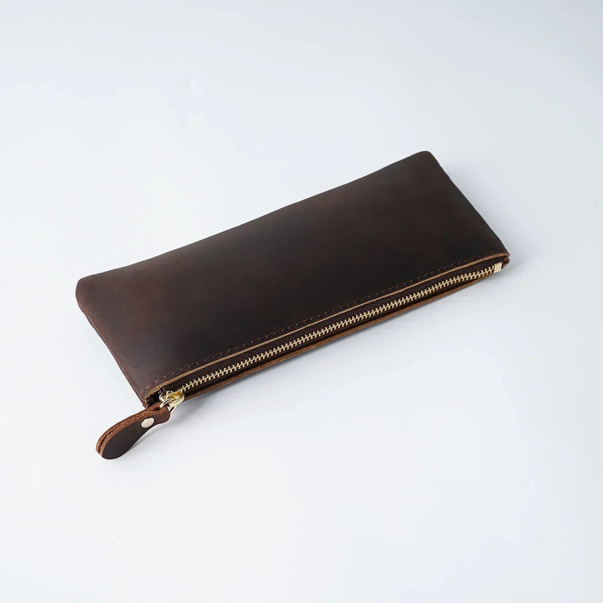 Men’s Leather Pencil Case - Crazy Horse Zip Pouch - Coffee