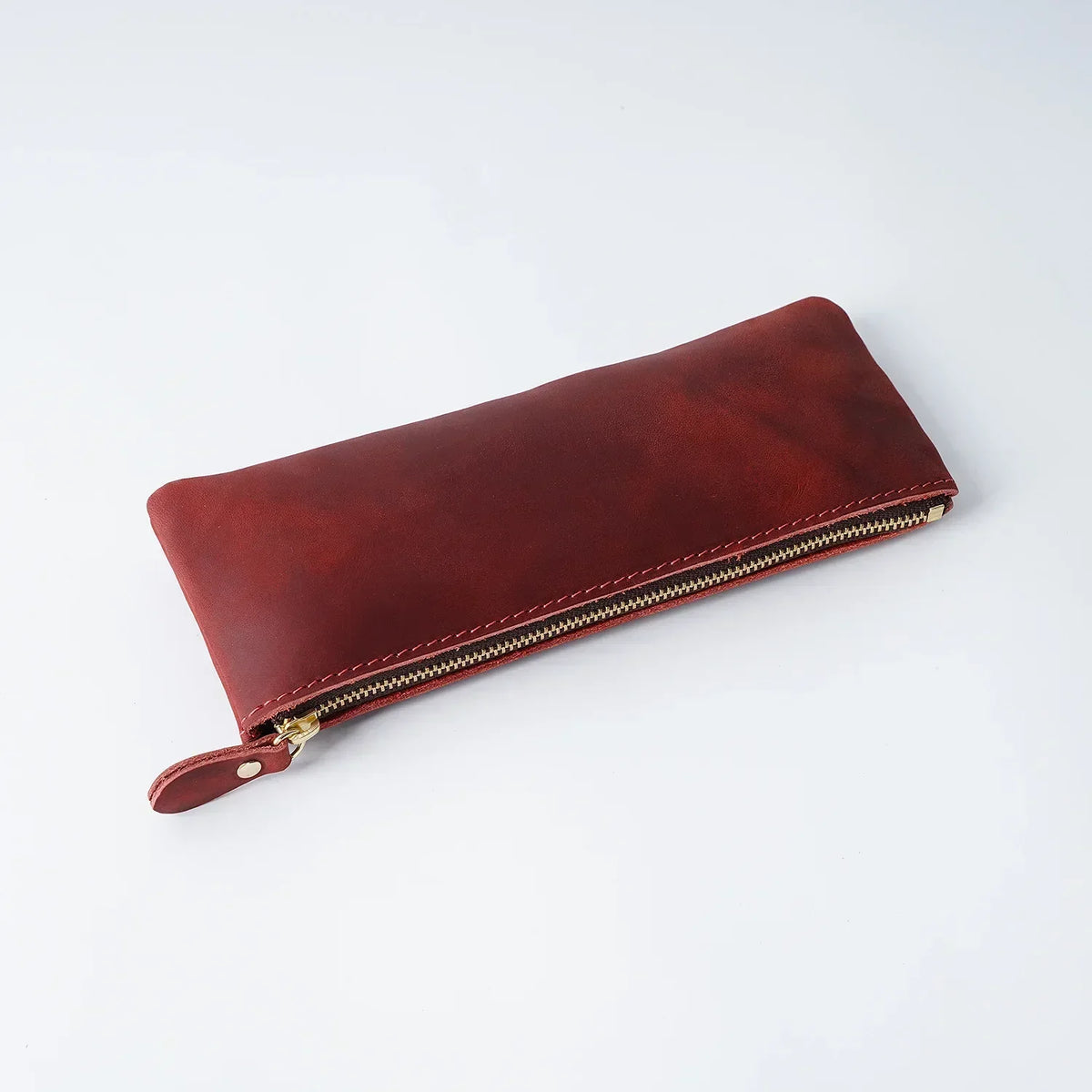 Men’s Leather Pencil Case - Crazy Horse Zip Pouch - Red