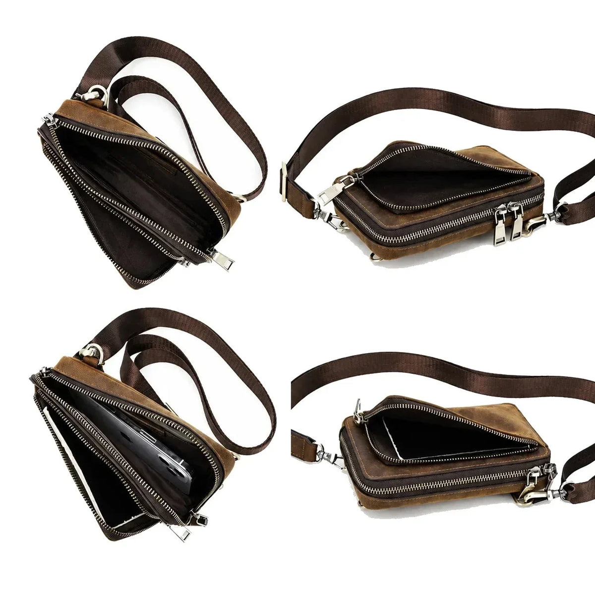 Men’s Leather Phone Bag - Crossbody Pouch with Belt Loop