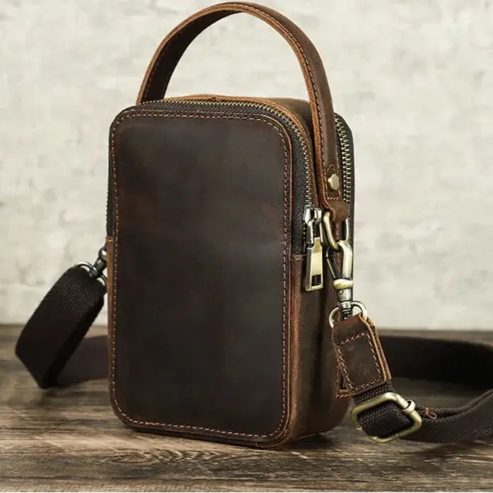 Men’s Leather Phone Crossbody Bag – Vertical Card Slot Carry