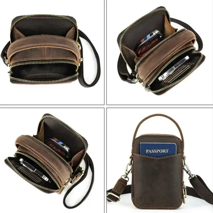Men’s Leather Phone Crossbody Bag – Vertical Card Slot Carry