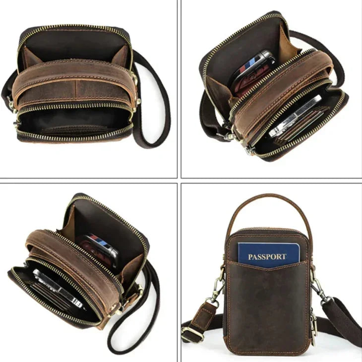 Men’s Leather Phone Crossbody Bag – Vertical Card Slot Carry