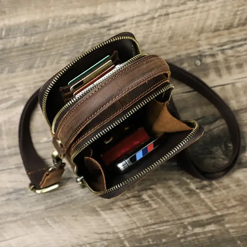 Men’s Leather Phone Crossbody Bag – Vertical Card Slot Carry