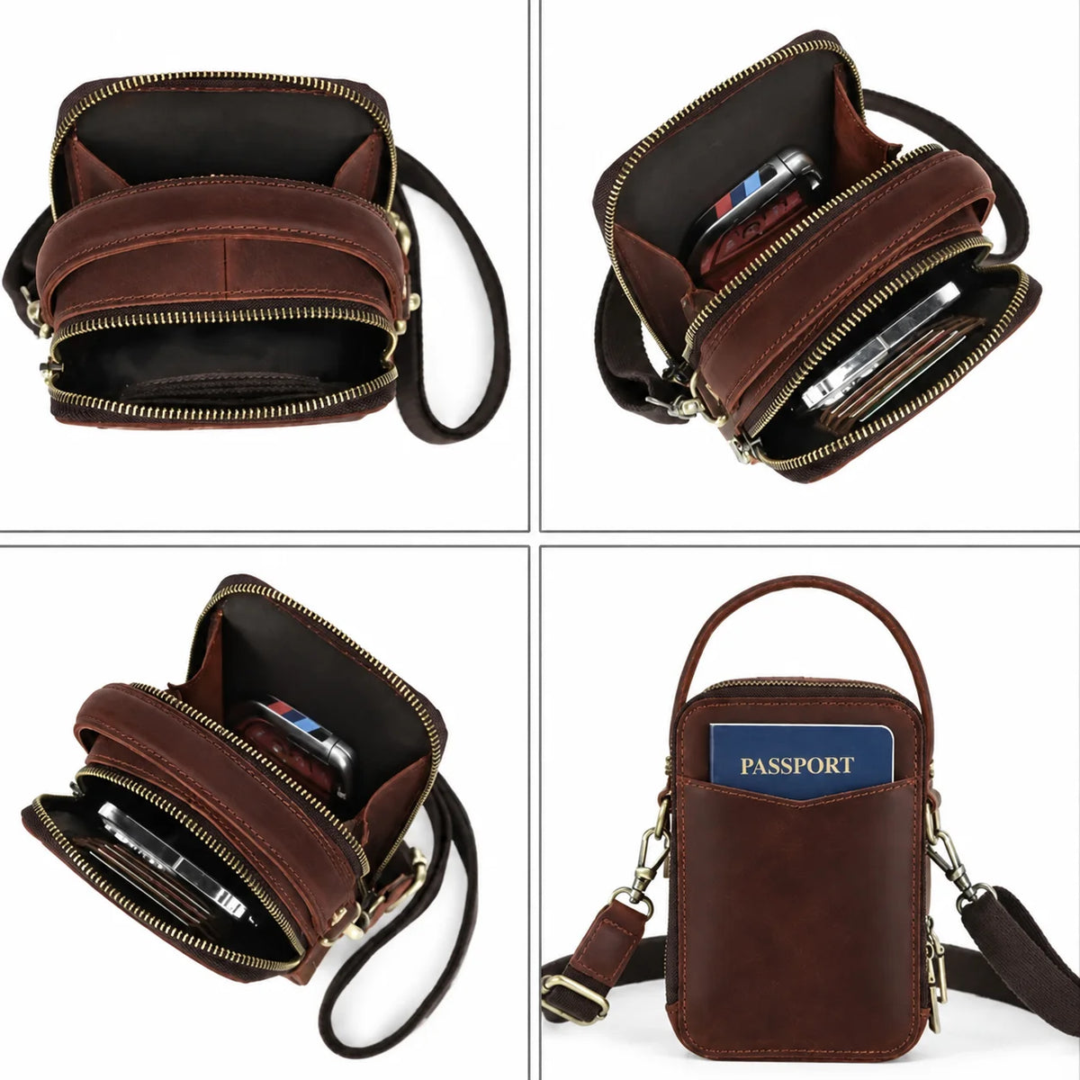 Men’s Leather Phone Crossbody Bag – Vertical Card Slot Carry