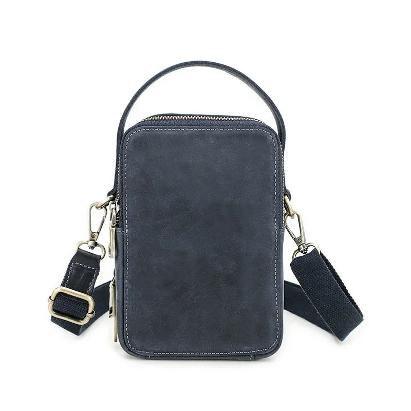 Men’s Leather Phone Crossbody Bag – Vertical Card Slot Carry - Blue