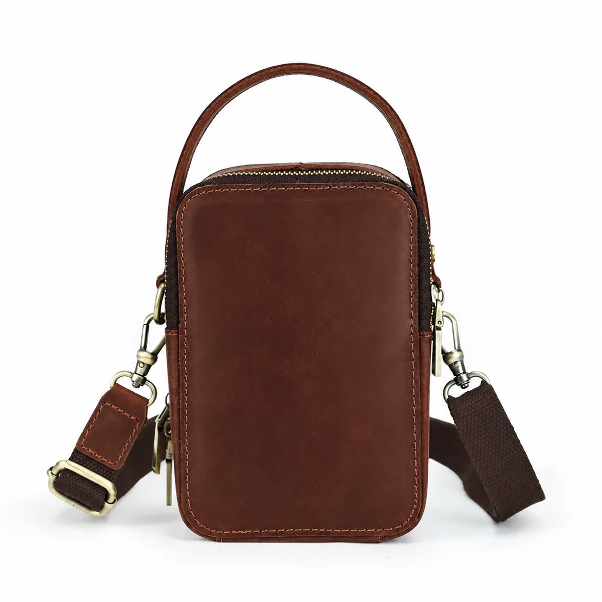 Men’s Leather Phone Crossbody Bag – Vertical Card Slot Carry - Dark brown