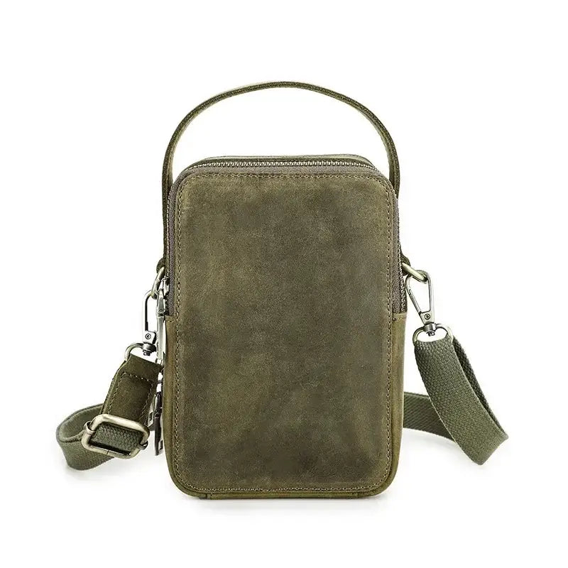 Men’s Leather Phone Crossbody Bag – Vertical Card Slot Carry - Green