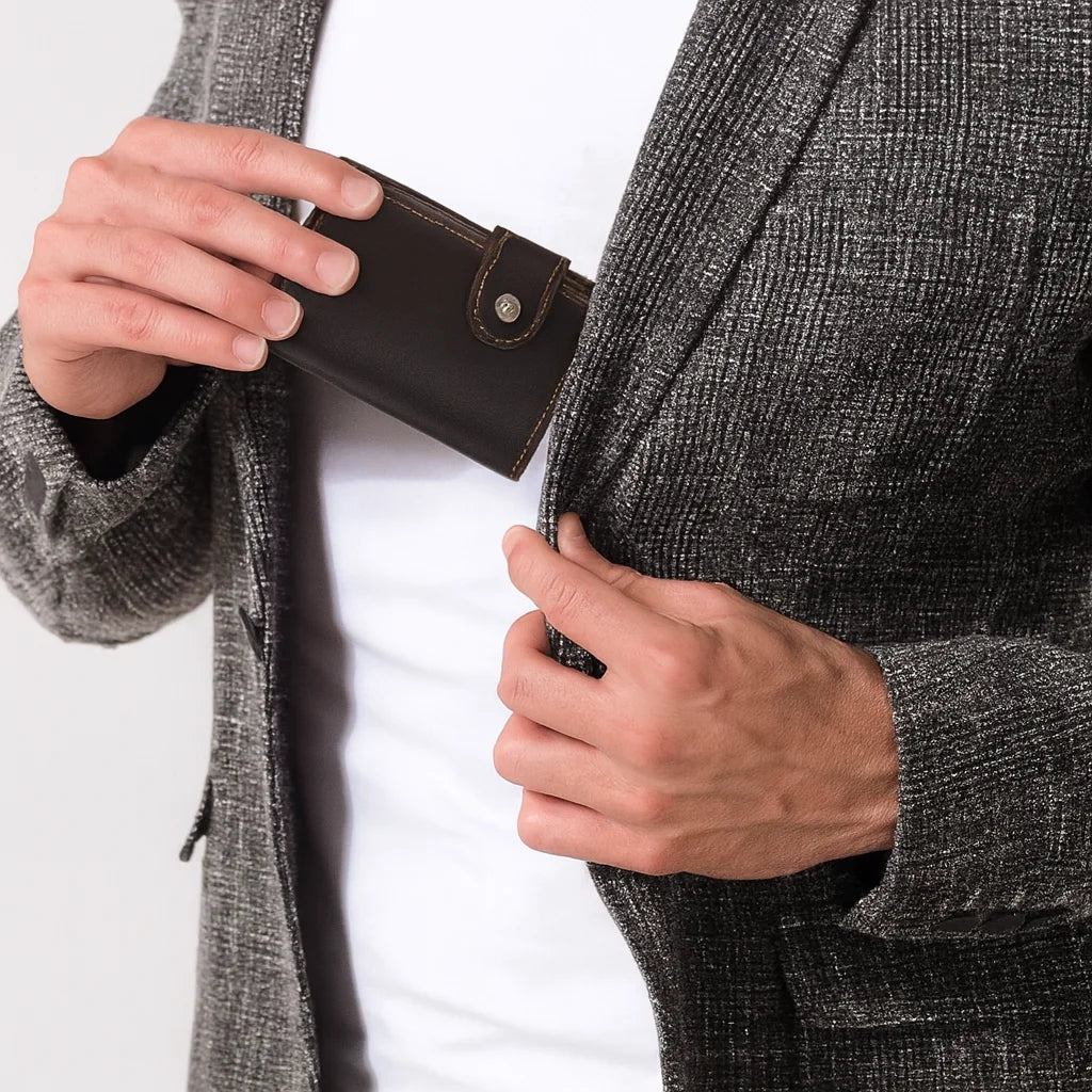 Men’s Leather RFID Card Holder – Pop-Up Wallet with Money Clip
