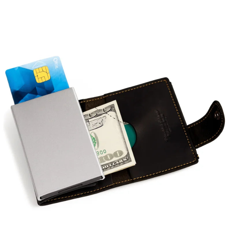 Men’s Leather RFID Card Holder – Pop-Up Wallet with Money Clip