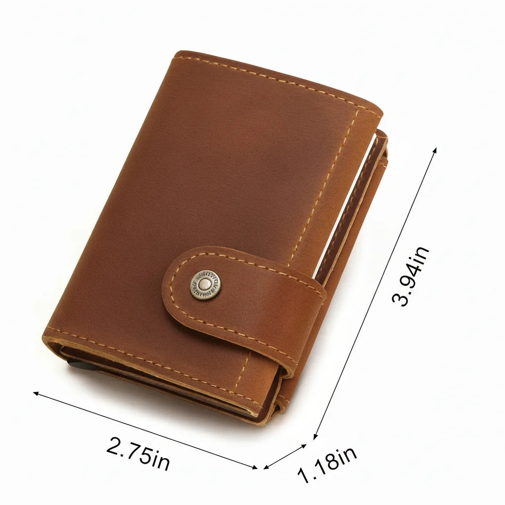 Men’s Leather RFID Card Holder – Pop-Up Wallet with Money Clip