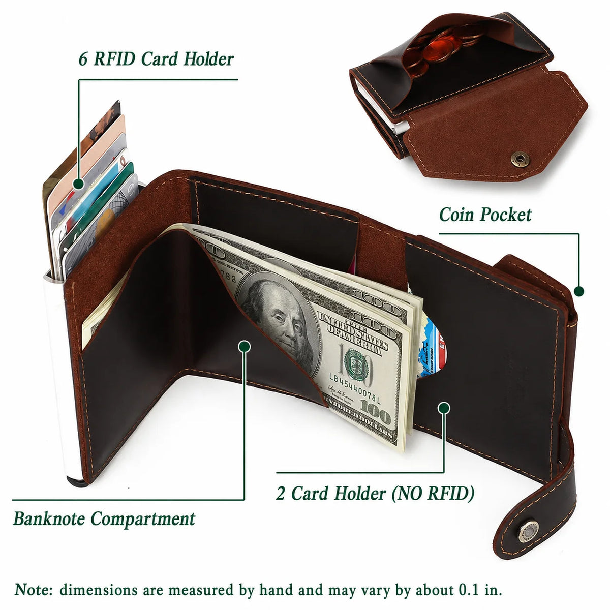 Men’s Leather RFID Card Holder – Pop-Up Wallet with Money Clip