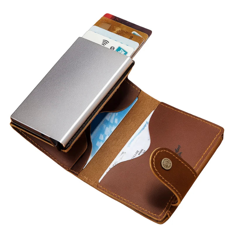 Men’s Leather RFID Card Holder – Pop-Up Wallet with Money Clip