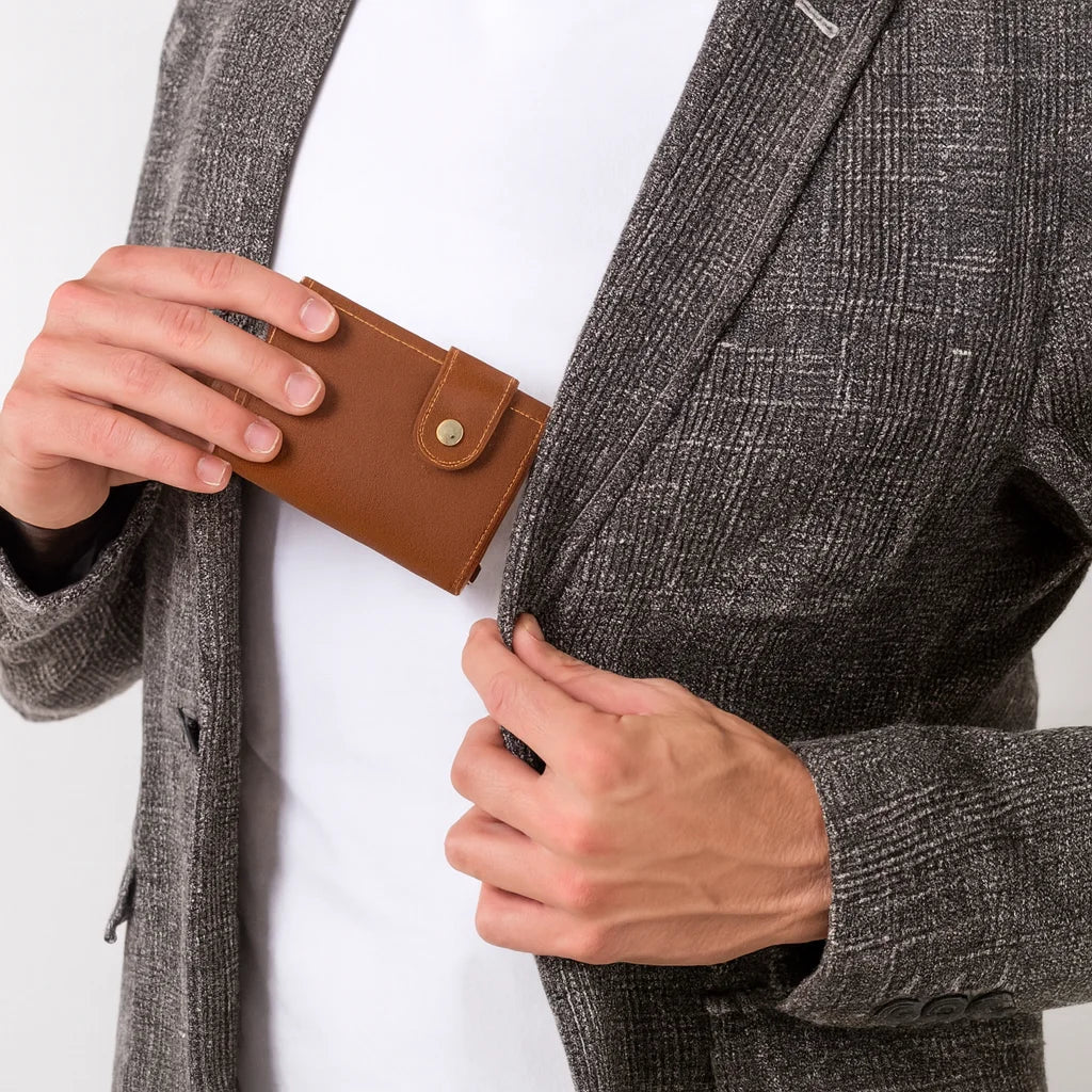 Men’s Leather RFID Card Holder – Pop-Up Wallet with Money Clip