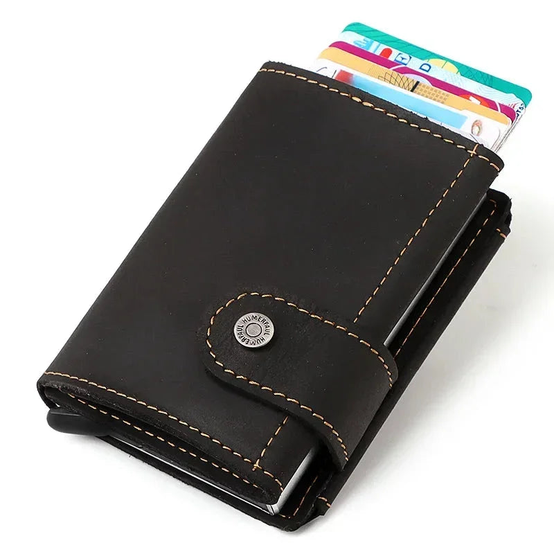 Men’s Leather RFID Card Holder – Pop-Up Wallet with Money Clip