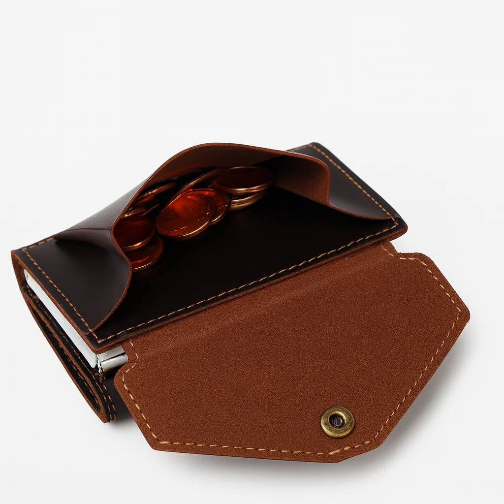 Men’s Leather RFID Card Holder – Pop-Up Wallet with Money Clip