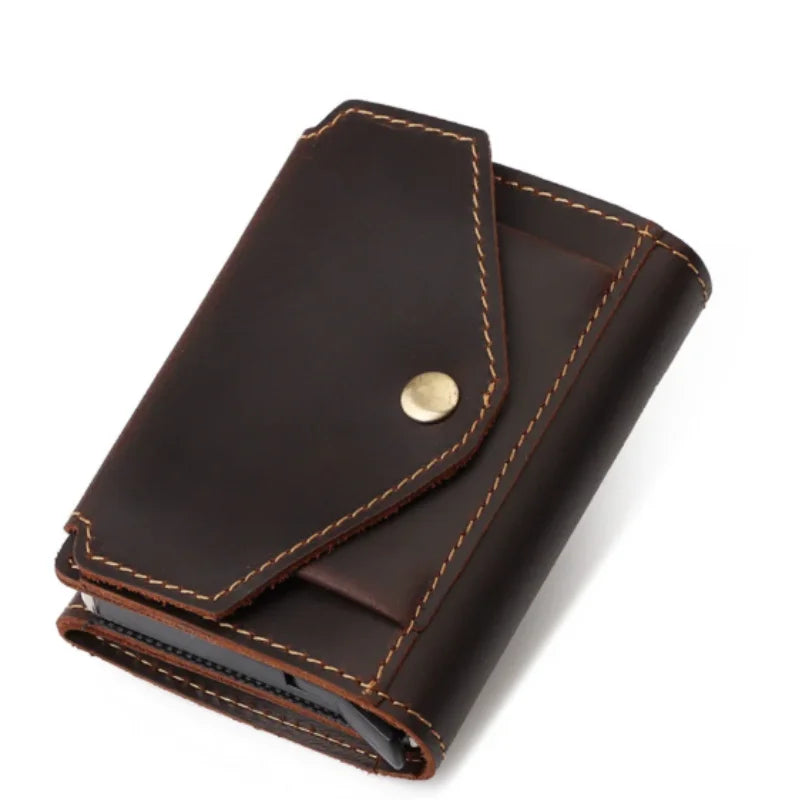 Men’s Leather RFID Card Holder – Pop-Up Wallet with Money Clip