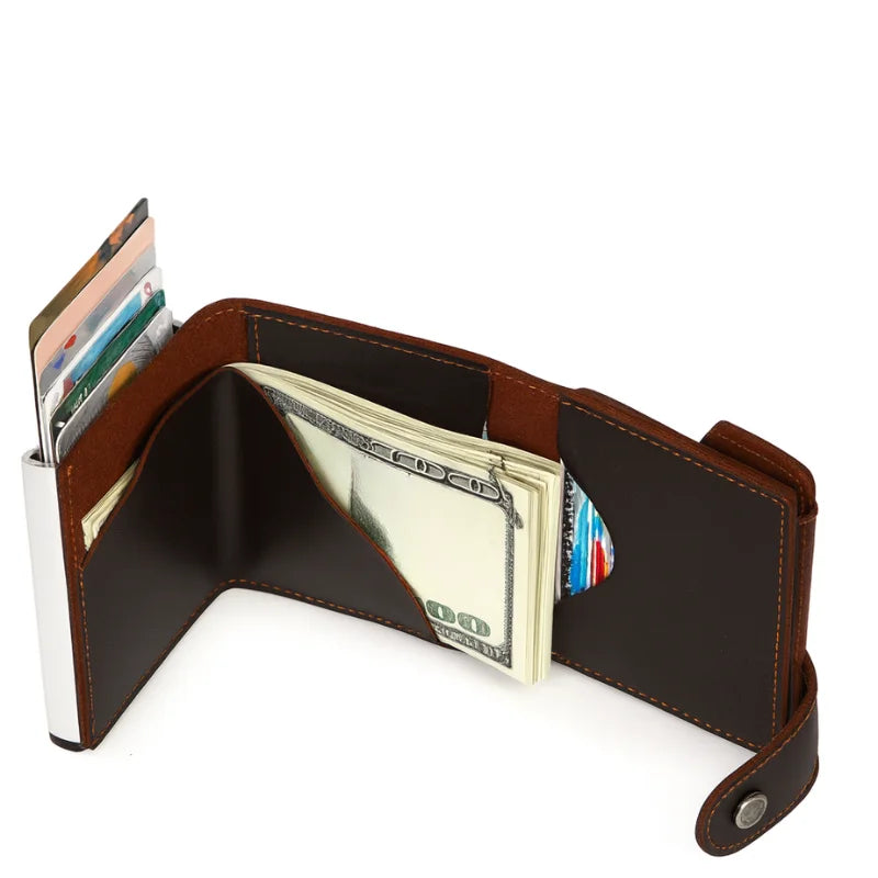Men’s Leather RFID Card Holder – Pop-Up Wallet with Money Clip