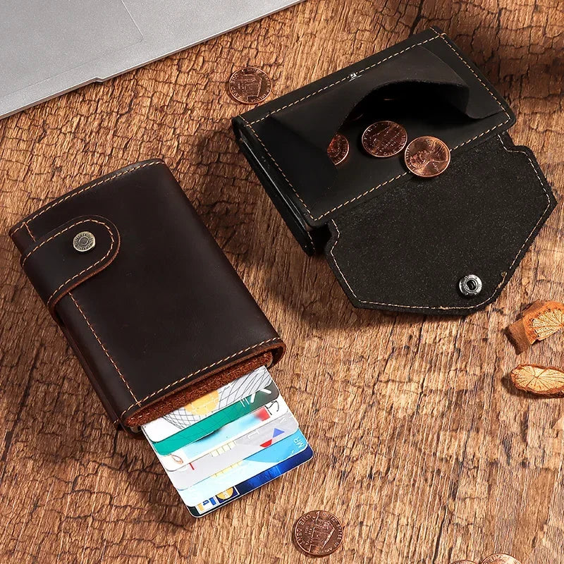 Men’s Leather RFID Card Holder – Pop-Up Wallet with Money Clip