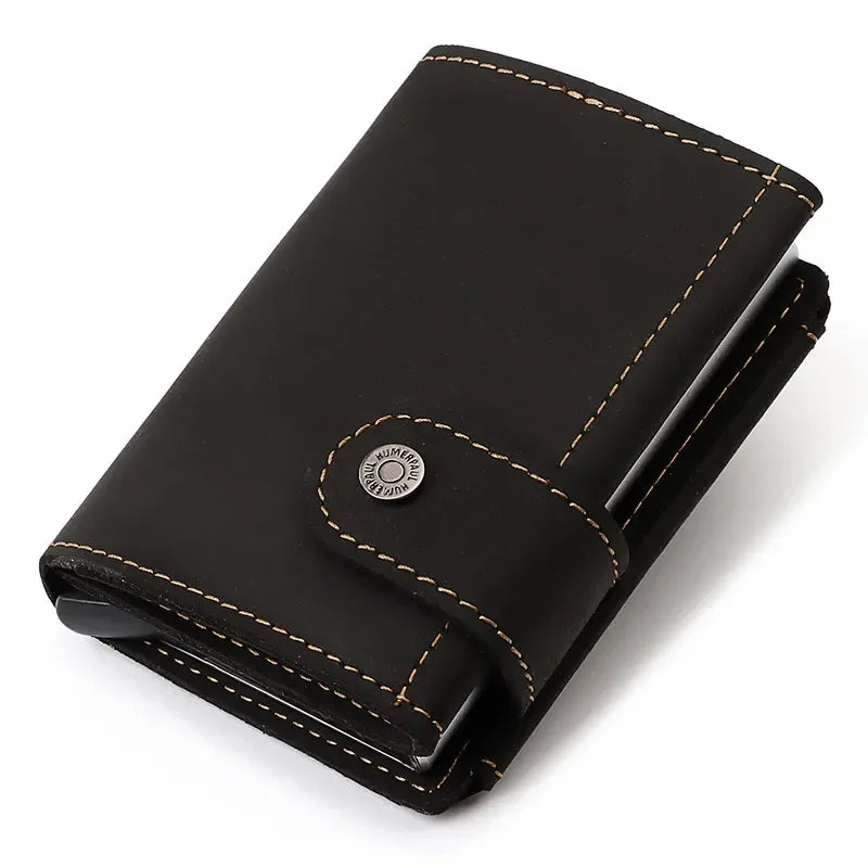 Men’s Leather RFID Card Holder – Pop-Up Wallet with Money Clip - Black