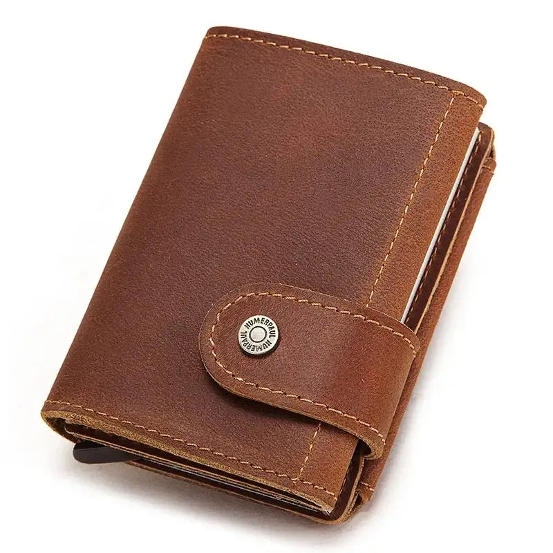 Men’s Leather RFID Card Holder – Pop-Up Wallet with Money Clip - Brown