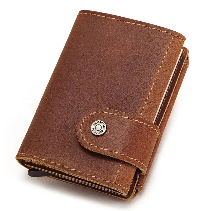 Men’s Leather RFID Card Holder – Pop-Up Wallet with Money Clip - Brown