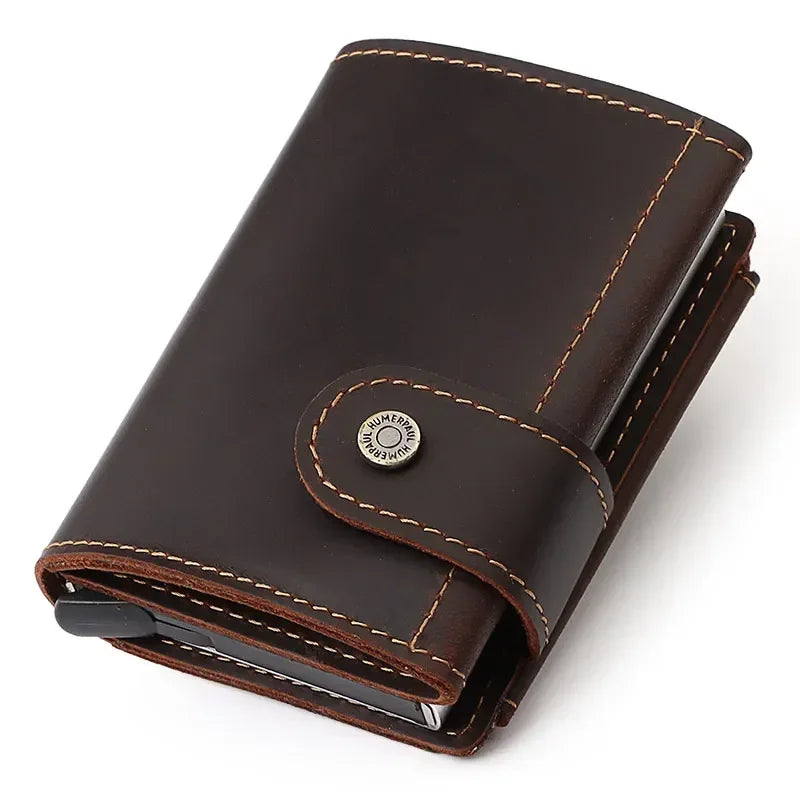 Men’s Leather RFID Card Holder – Pop-Up Wallet with Money Clip - Dark brown