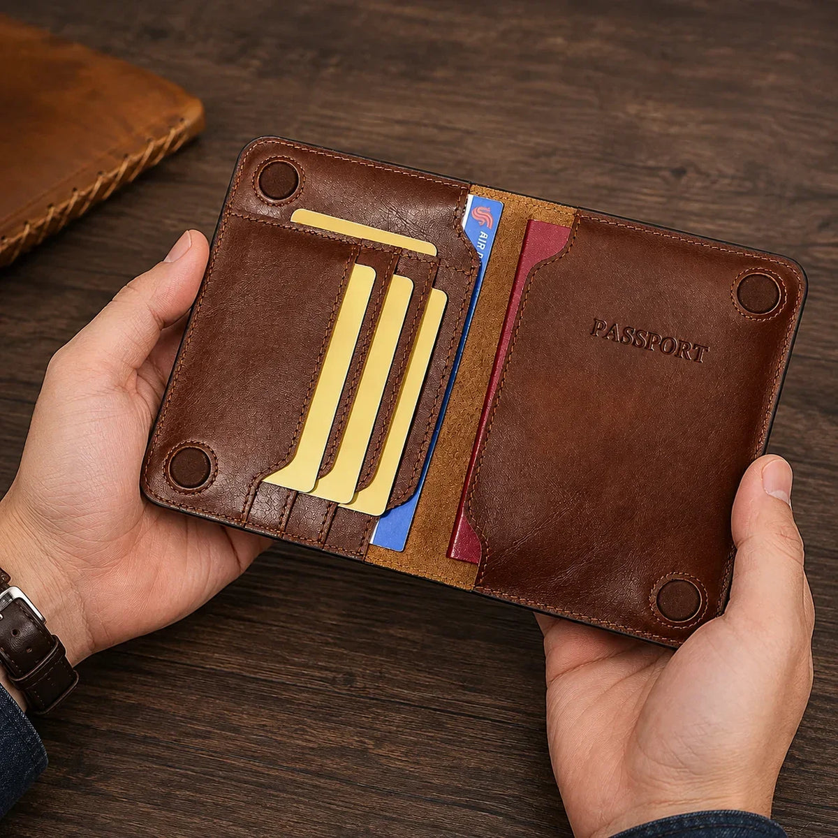 Men’s Leather RFID Passport Holder - Card & Boarding Pass Slots