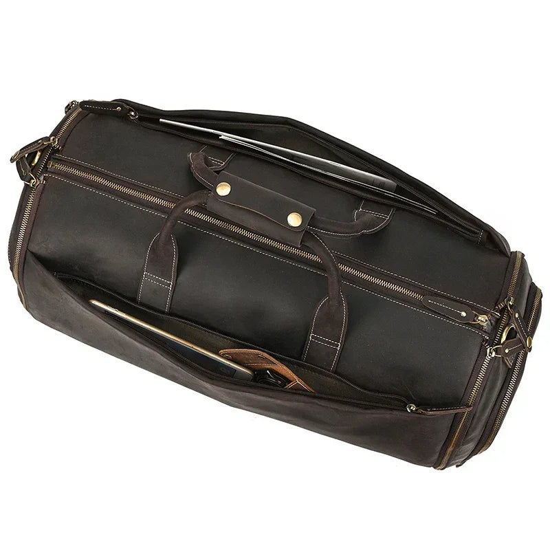 Men’s Leather Rolling Duffle Bag – Wheeled Weekender Travel Bag