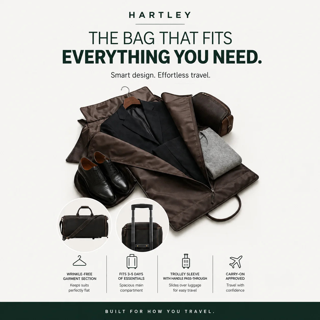 Men’s Leather Rolling Duffle Bag – Wheeled Weekender Travel Bag