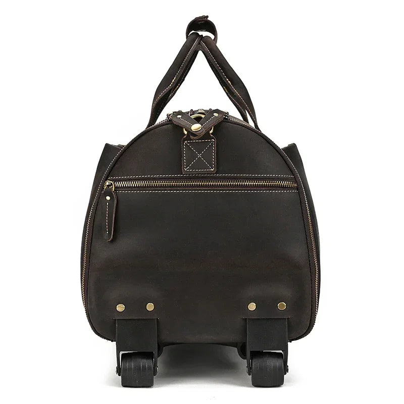 Men’s Leather Rolling Duffle Bag – Wheeled Weekender Travel Bag