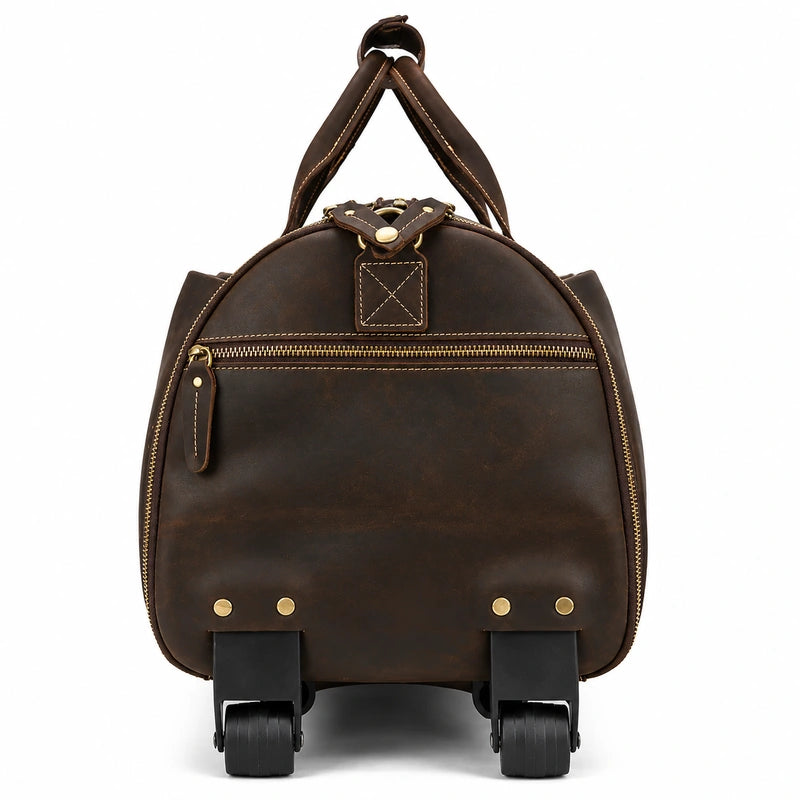 Men’s Leather Rolling Duffle Bag – Wheeled Weekender Travel Bag
