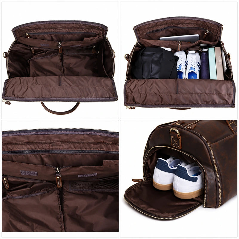 Men’s Leather Rolling Duffle Bag – Wheeled Weekender Travel Bag
