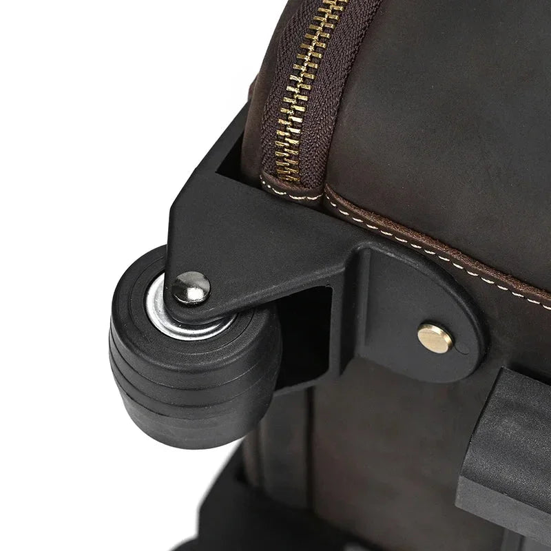 Men’s Leather Rolling Duffle Bag – Wheeled Weekender Travel Bag