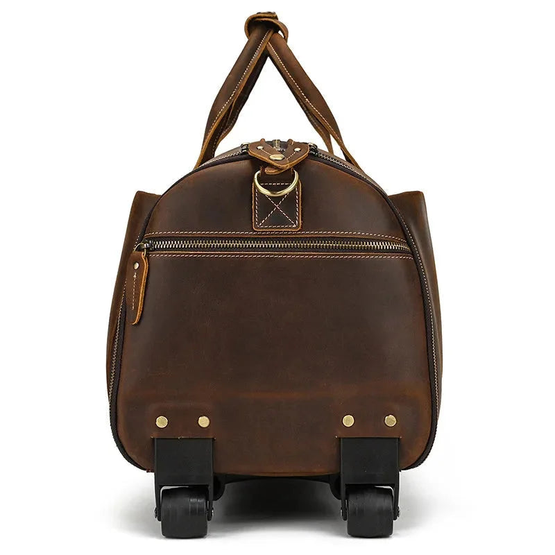 Men’s Leather Rolling Duffle Bag – Wheeled Weekender Travel Bag