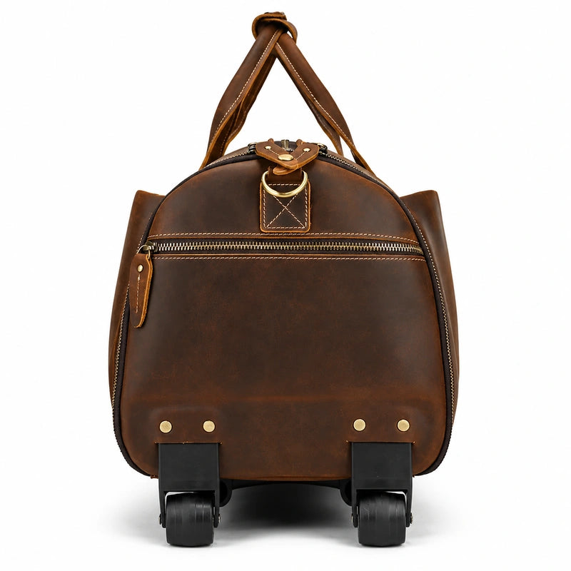 Men’s Leather Rolling Duffle Bag – Wheeled Weekender Travel Bag