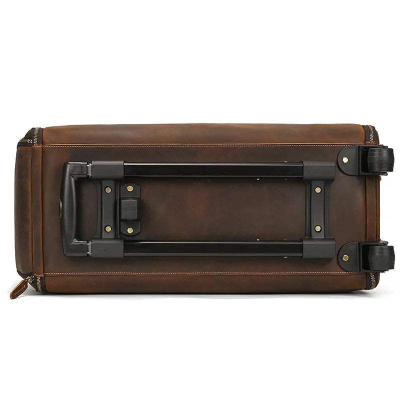 Men’s Leather Rolling Duffle Bag – Wheeled Weekender Travel Bag