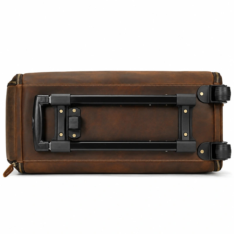 Men’s Leather Rolling Duffle Bag – Wheeled Weekender Travel Bag