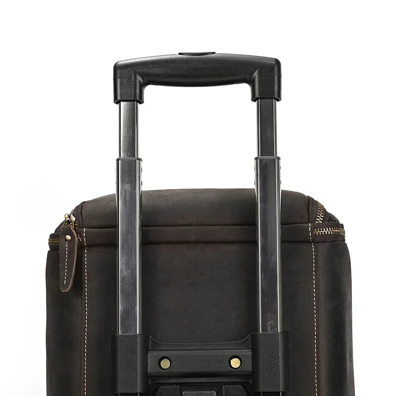 Men’s Leather Rolling Duffle Bag – Wheeled Weekender Travel Bag