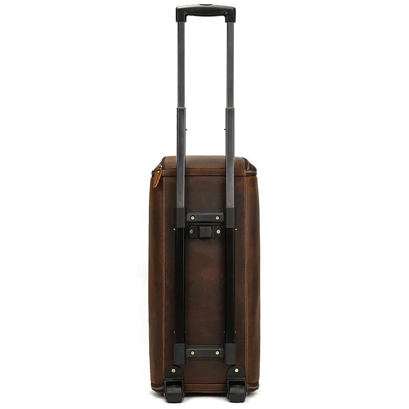 Men’s Leather Rolling Duffle Bag – Wheeled Weekender Travel Bag