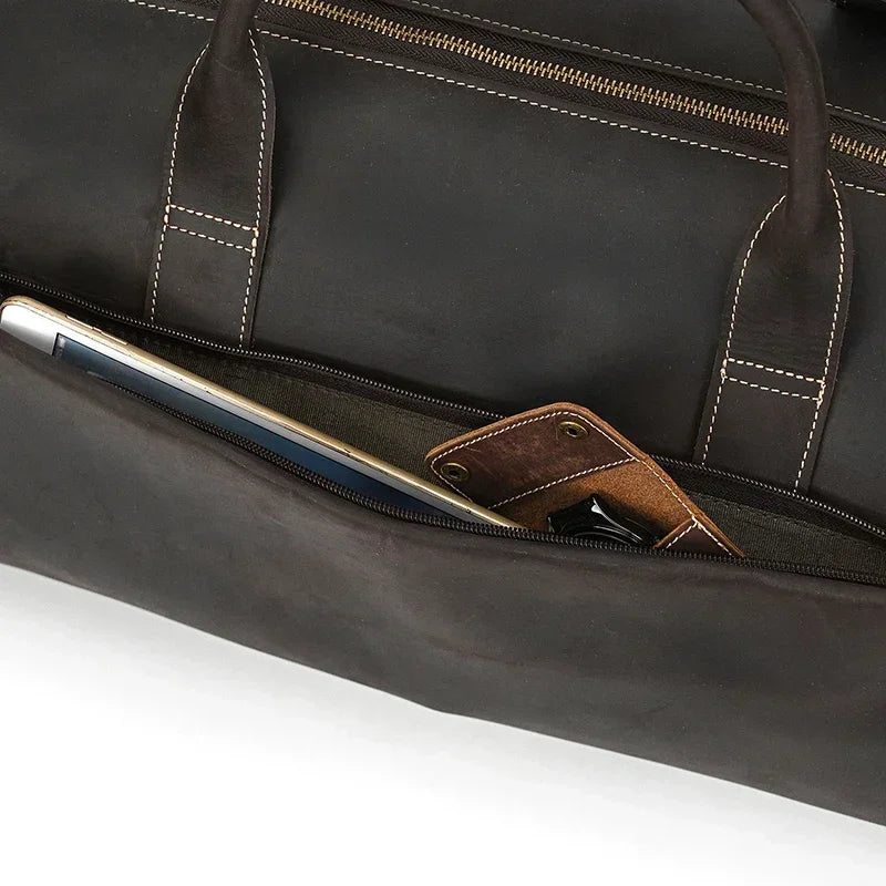 Men’s Leather Rolling Duffle Bag – Wheeled Weekender Travel Bag
