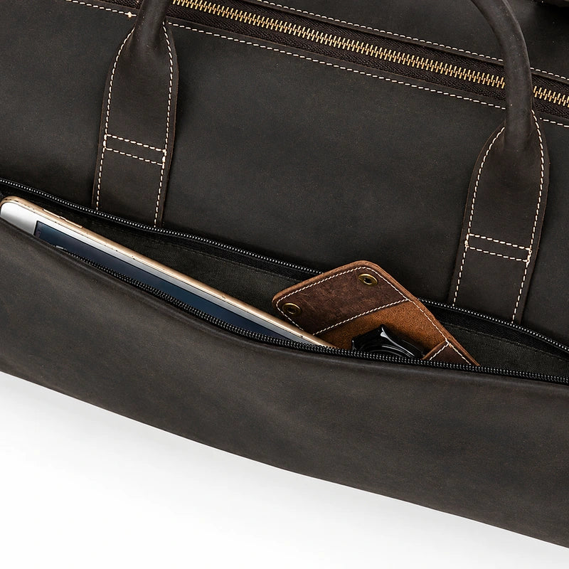 Men’s Leather Rolling Duffle Bag – Wheeled Weekender Travel Bag