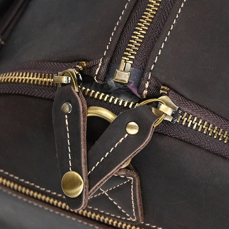 Men’s Leather Rolling Duffle Bag – Wheeled Weekender Travel Bag