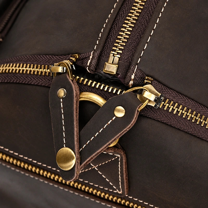 Men’s Leather Rolling Duffle Bag – Wheeled Weekender Travel Bag