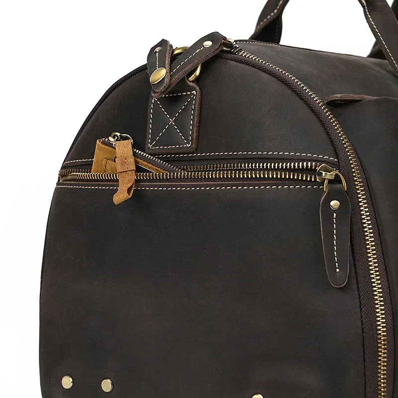 Men’s Leather Rolling Duffle Bag – Wheeled Weekender Travel Bag