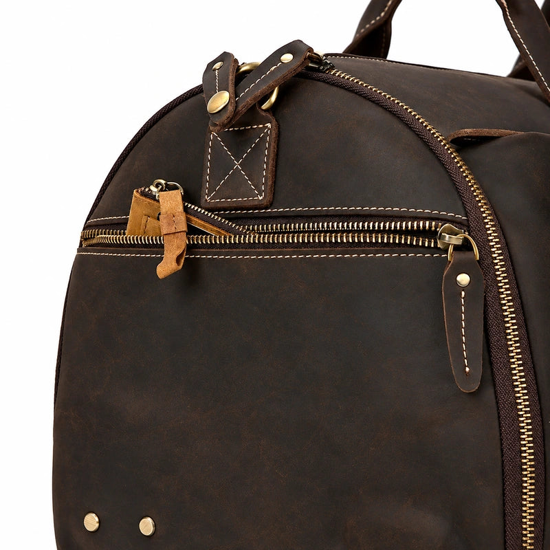Men’s Leather Rolling Duffle Bag – Wheeled Weekender Travel Bag