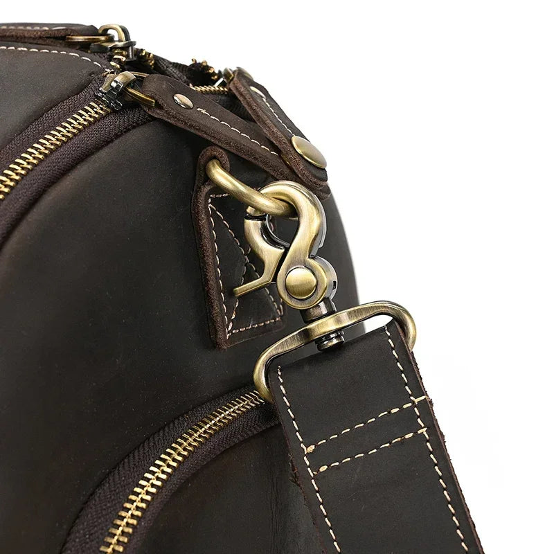 Men’s Leather Rolling Duffle Bag – Wheeled Weekender Travel Bag