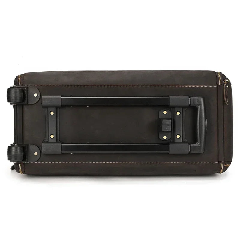 Men’s Leather Rolling Duffle Bag – Wheeled Weekender Travel Bag