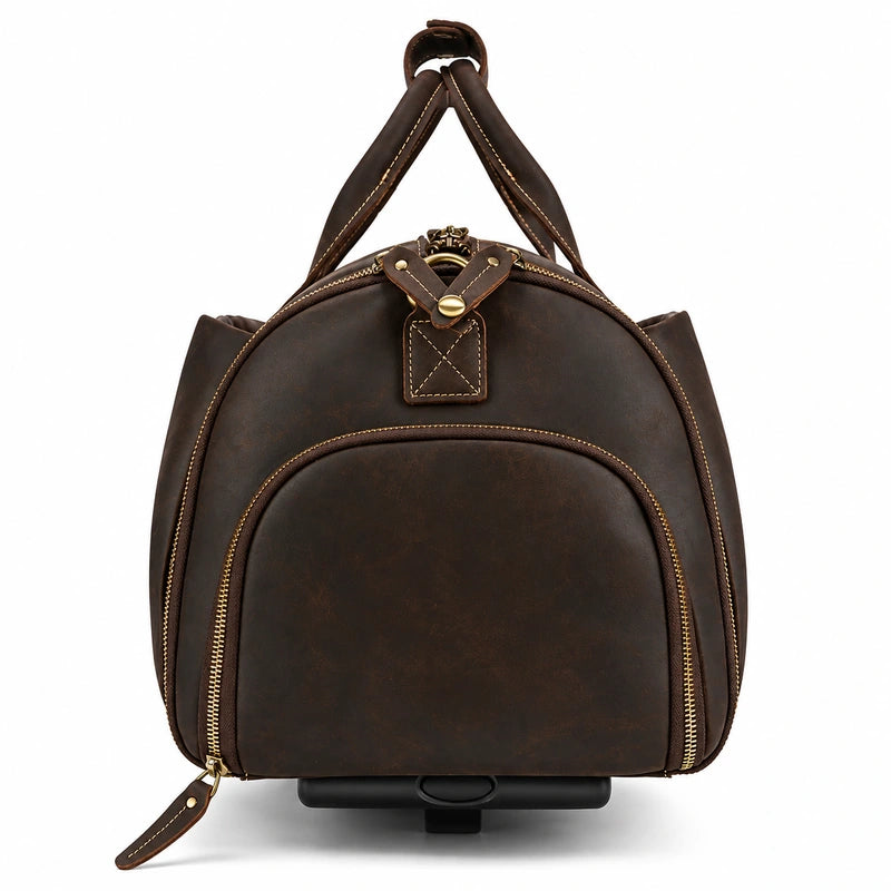 Men’s Leather Rolling Duffle Bag – Wheeled Weekender Travel Bag