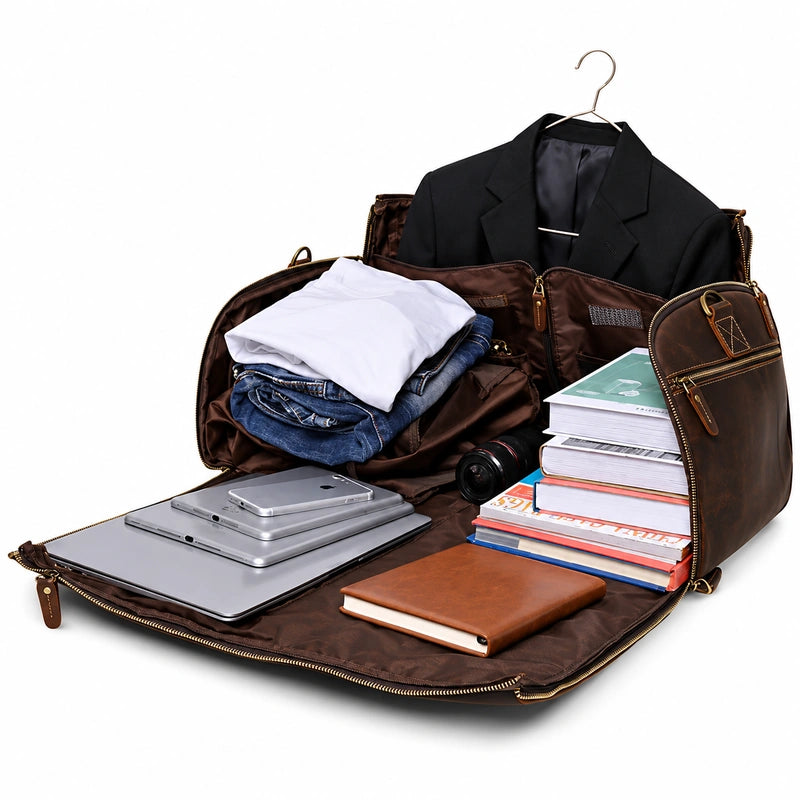 Men’s Leather Rolling Duffle Bag – Wheeled Weekender Travel Bag