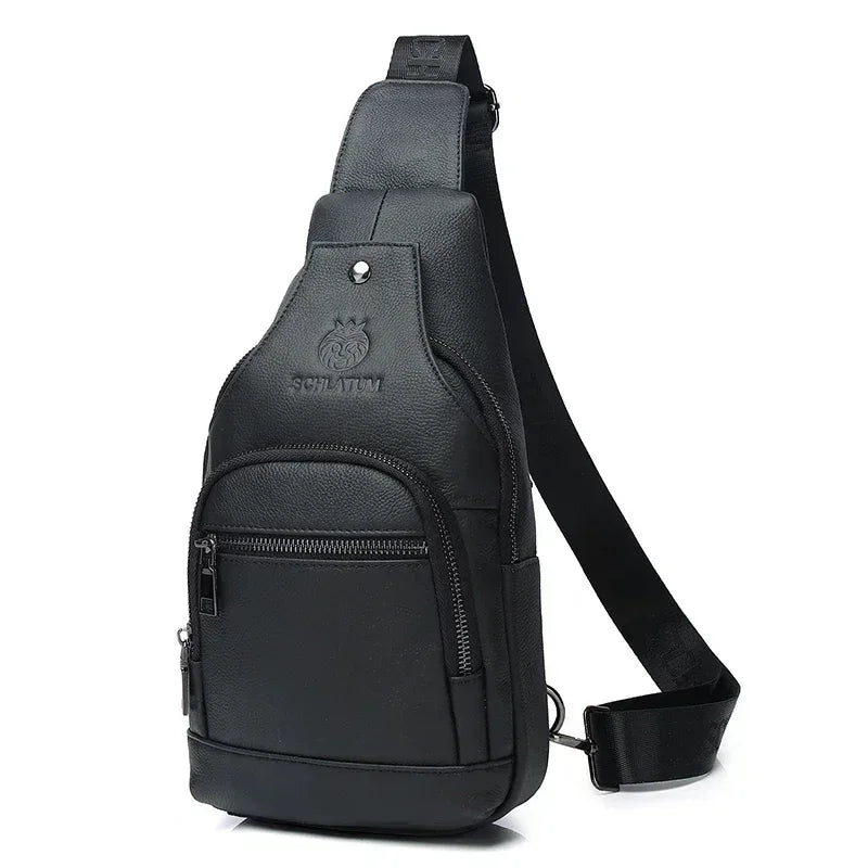 Men’s Leather Sling Bag – Compact Crossbody Everyday Carry - Black
